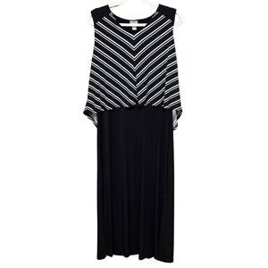 Chico’s Slinky Knit Maxi Size 1 M Black White Sleeveless Layered Top Side Slits